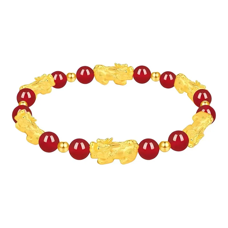 YORISTEINK Good Luck Pixiu Wealth Attraction New Chinese Style 999 Solid Gold Fixed Price Gold Bracelet Unisex-5