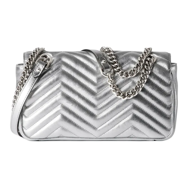 GUCCI GG Marmont Leather Crossbody Bag, Shoulder Bag Trumpets Women's Silver-3