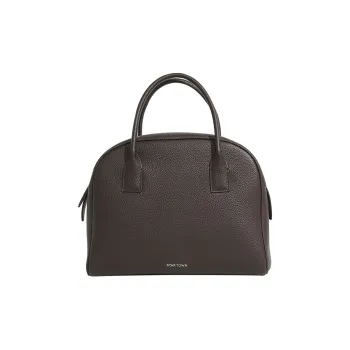 STAR TOWN Cow Leather Boston Bag, One Shoulder Handbag Tubas Unisex Ebony Brown
