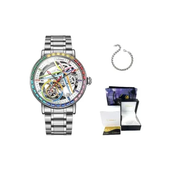 Dulunwe Automatic Mechanical Movement Steel Strap Watch Men's Watches Cut Out Dial