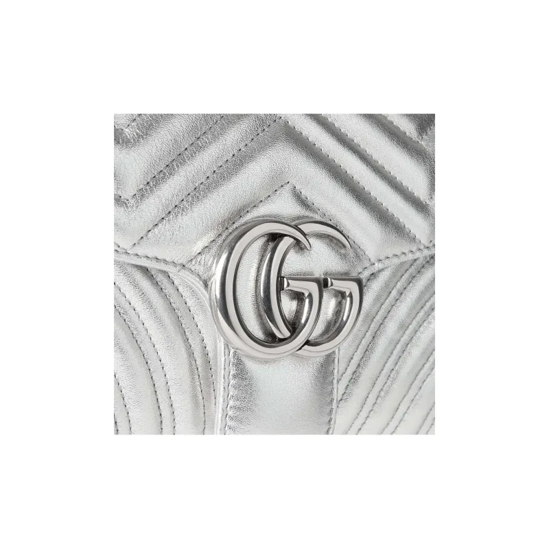 GUCCI GG Marmont Leather Crossbody Bag, Shoulder Bag Trumpets Women's Silver-5