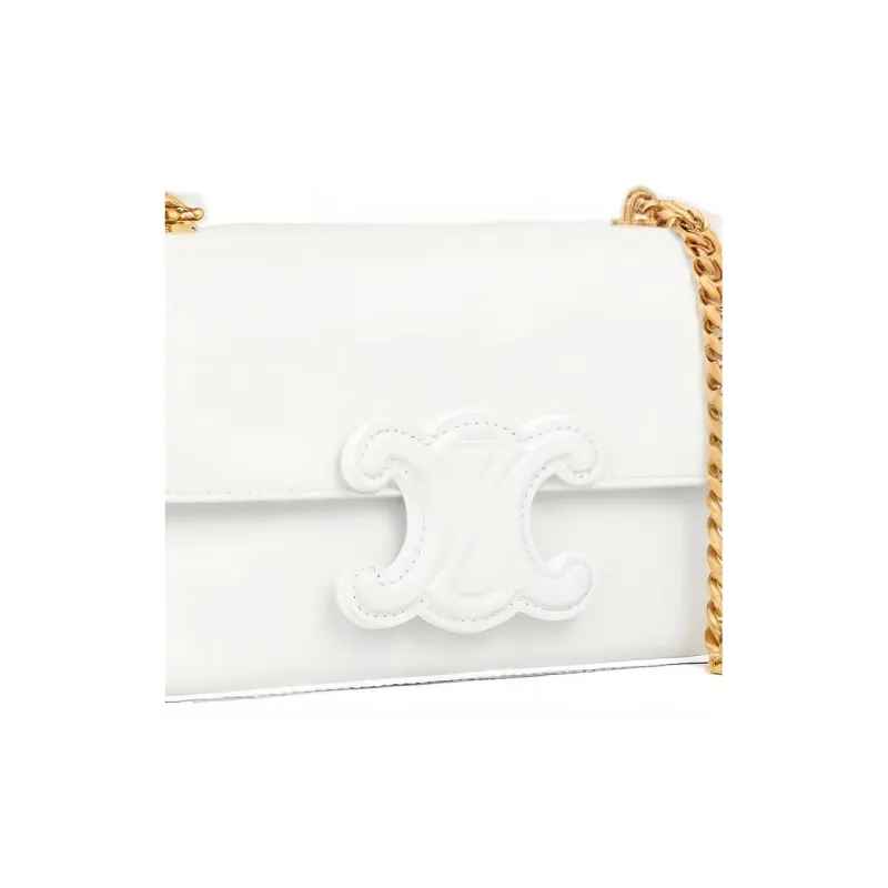 CELINE Triomphe Cow Leather Portable Crossbody Bag Shoulder Bag Women's White-4