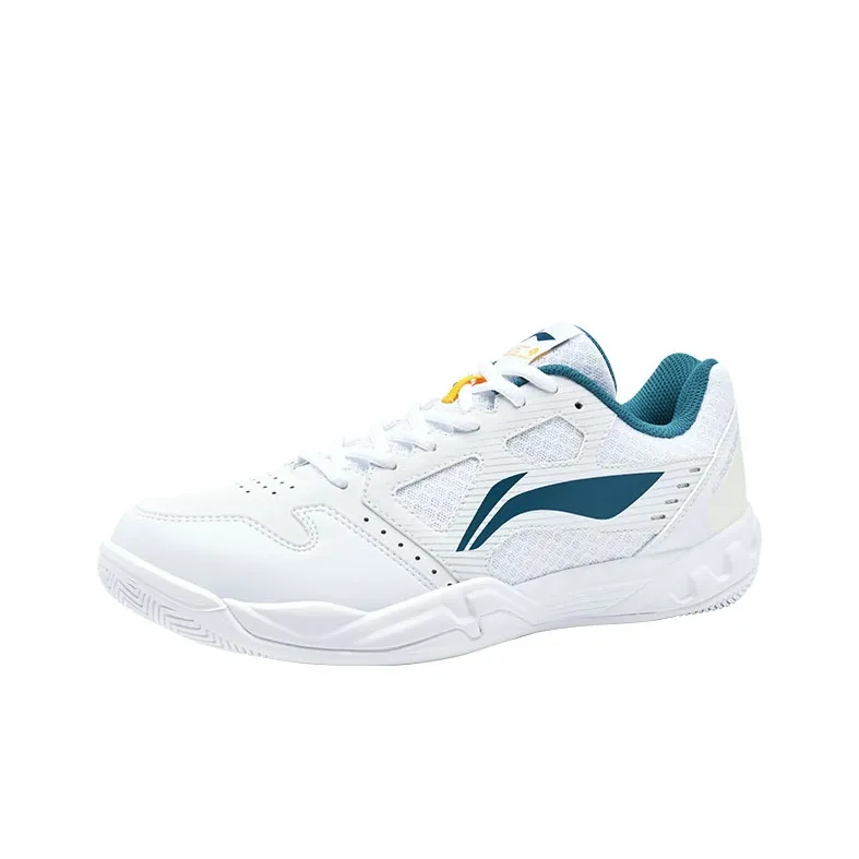 LiNing Feather Durable Breathable Coverage Low Top Badminton Shoes Unisex White Green-1