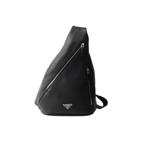 PRADA Cross Leather Crossbody Bag Shoulder Bag Men's Black