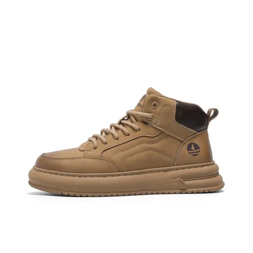 NAVIGARE Small Sailboat Height Increasing Mid Top Skateboard Shoes Men's Brown