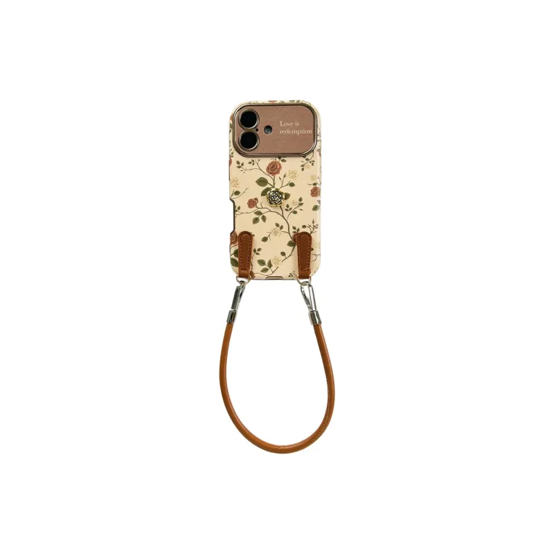 Wei Xin Leather Material Brown Rose Camellia Phone Cases Compatible With IPhone 16/15 Pro Max/Apple 13/14 Pro Max/12-4