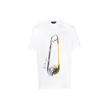 VERSACE SS23 Men Safety Pin Logo Printed Short Sleeve T shirt White