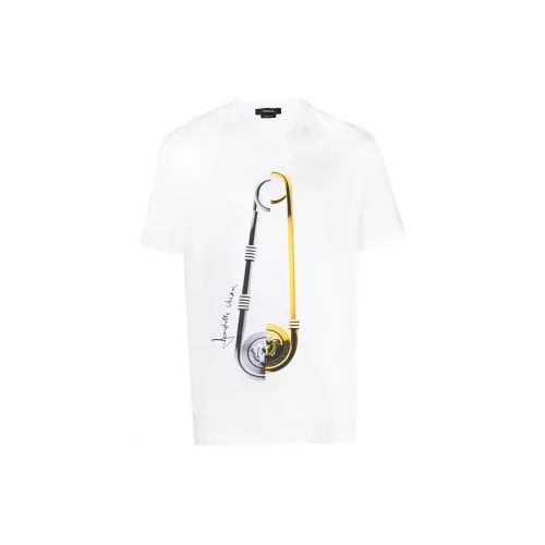 VERSACE SS23 Men Safety Pin Logo Printed Short Sleeve T shirt White