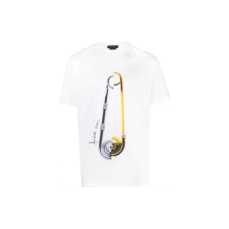 VERSACE SS23 Men Safety Pin Logo Printed Short Sleeve T-shirt White-0