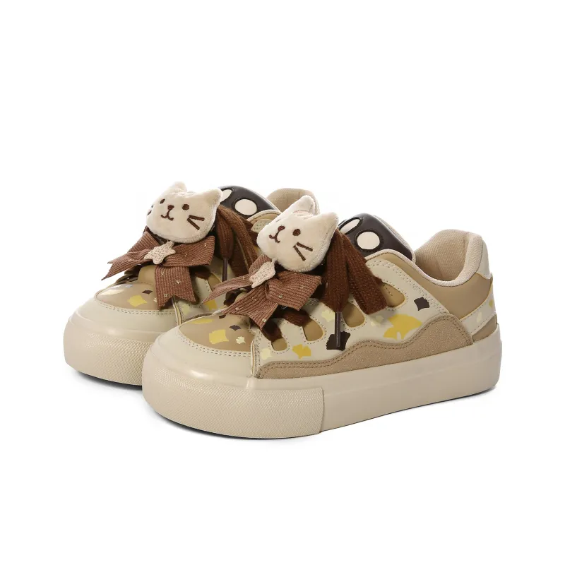 Cob Slip-Resistant Lightweight Coverage Low-Top Skateboard Shoes Women's Beige Brown-2