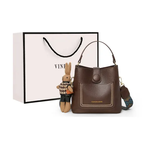 VINEY Synthetic Leather Handbag, Shoulder Bag, Hand Bag, Bucket Bag Medium Size Women's Coffee