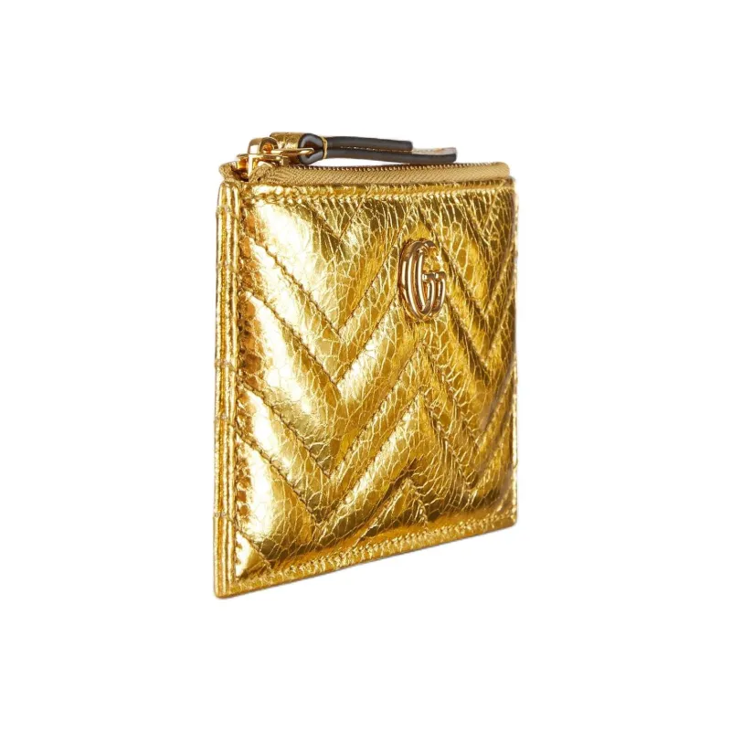 GUCCI Marmont Crinkle Leather Key Pouch Unisex Gold-2