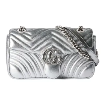 GUCCI GG Marmont Leather Crossbody Bag Shoulder Bag Small Size Women's Silver