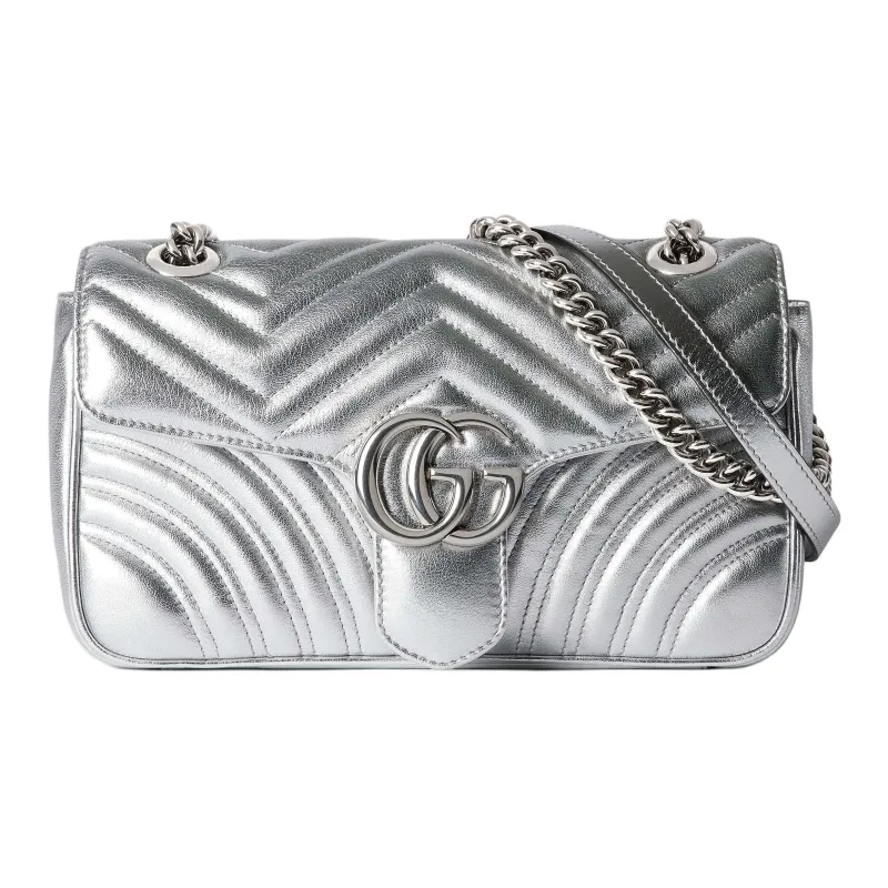 GUCCI GG Marmont Leather Crossbody Bag, Shoulder Bag Trumpets Women's Silver-0