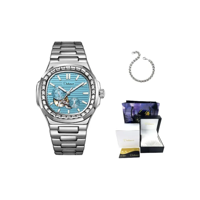 Dulunwe Automatic Mechanical Movement Metal Strap Watch Men's Watches Silver Dial-8