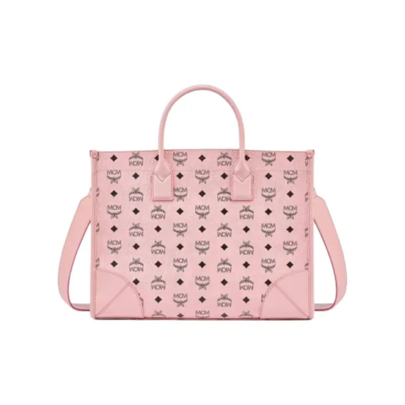 MCM München Visetos Leather Combo Bag Handbag Large Size Women's Pink-1