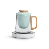 Spiritual Dragon Transparent Glass Cup with Wooden Handle-Green+Temperature Control Base (55℃)