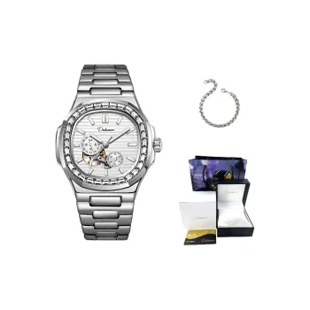 Dulunwe Automatic Mechanical Movement Metal Strap Watch Men's Watches Silver Dial
