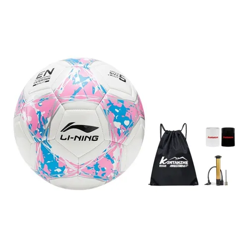 LiNing Size 5 Soccer TPU Machine Stitched Soccer Ball Unisex White Pink Blue