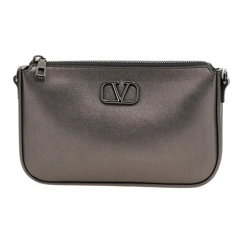 Valentino Calfskin Crossbody Bag, Shoulder Bag Women's Gray-0