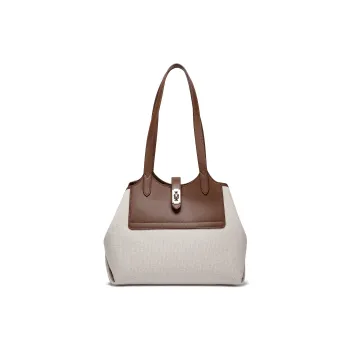 FAIRWHALE Canvas With Cow Leather Canvas Bag Shoulder Bags Women's Coffee/Premium Black