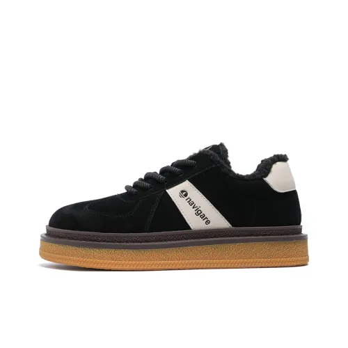 NAVIGARE Italy Version Small Sailboat Height Increasing Low Top Fleece Lined Skateboard Shoes Women's Black