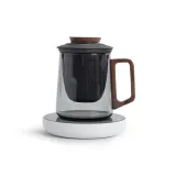 Spiritual Dragon Crow Blue Glass Cup with Wooden Handle-Black+Temperature Control Base (55℃)