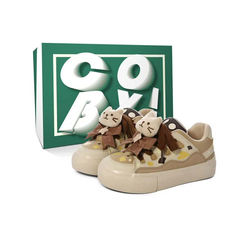 Cob Slip-Resistant Lightweight Coverage Low-Top Skateboard Shoes Women's Beige Brown-0