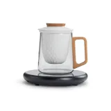 Spirit Dragon Transparent Glass Cup with Wooden Handle-White+Microcrystal Keep Warm Stand (55℃-80℃-99℃ Three-Temperature Zones Inverter Model)