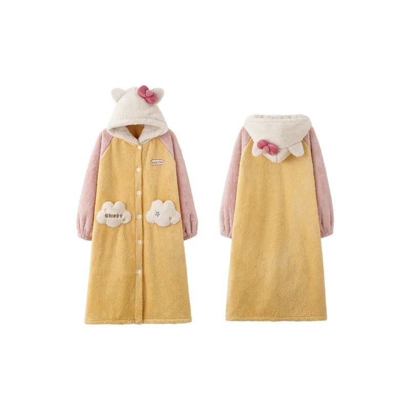 MIOJUER Pajama Robe Women's Yellow-0