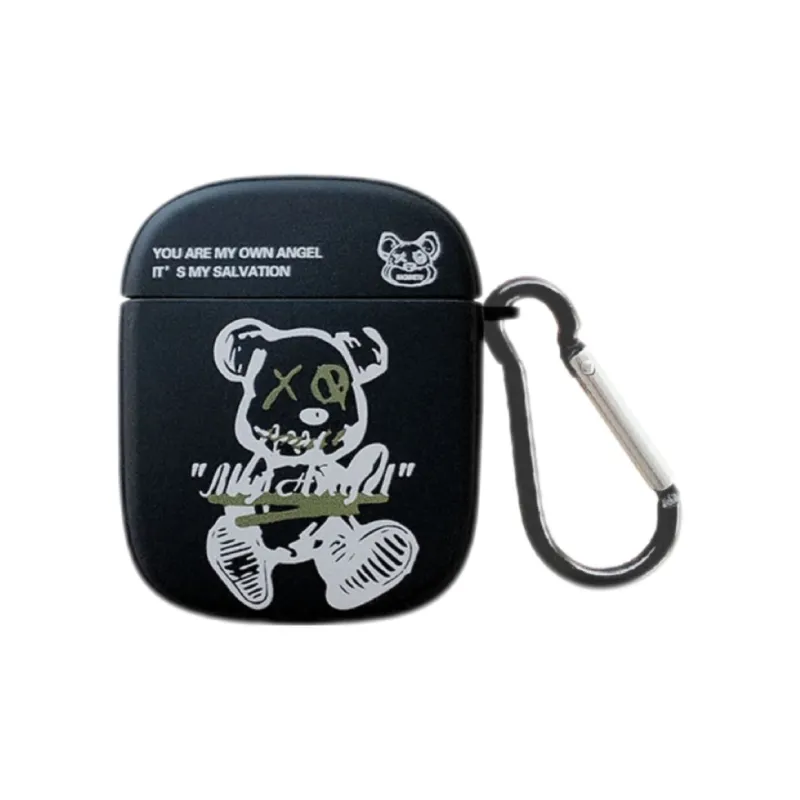 Koman Compatible With Apple AirPods 1/2/3/Pro 1/2 Generation TPU Smiley Face Bear Headphone Cases-3