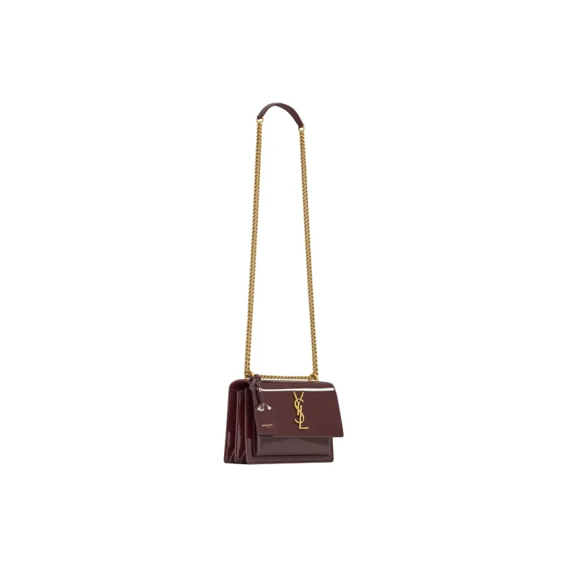 SAINT LAURENT SUNSET Calfskin Crossbody Bag, Shoulder Bag Trumpets Women's Dark Red Wine-1
