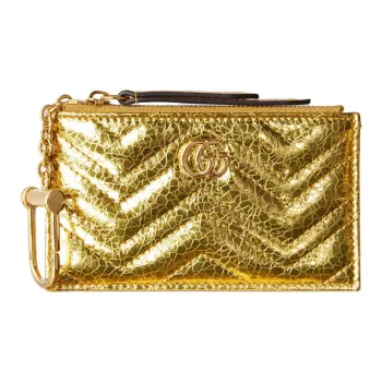 GUCCI Marmont Crinkle Leather Key Pouch Unisex Gold