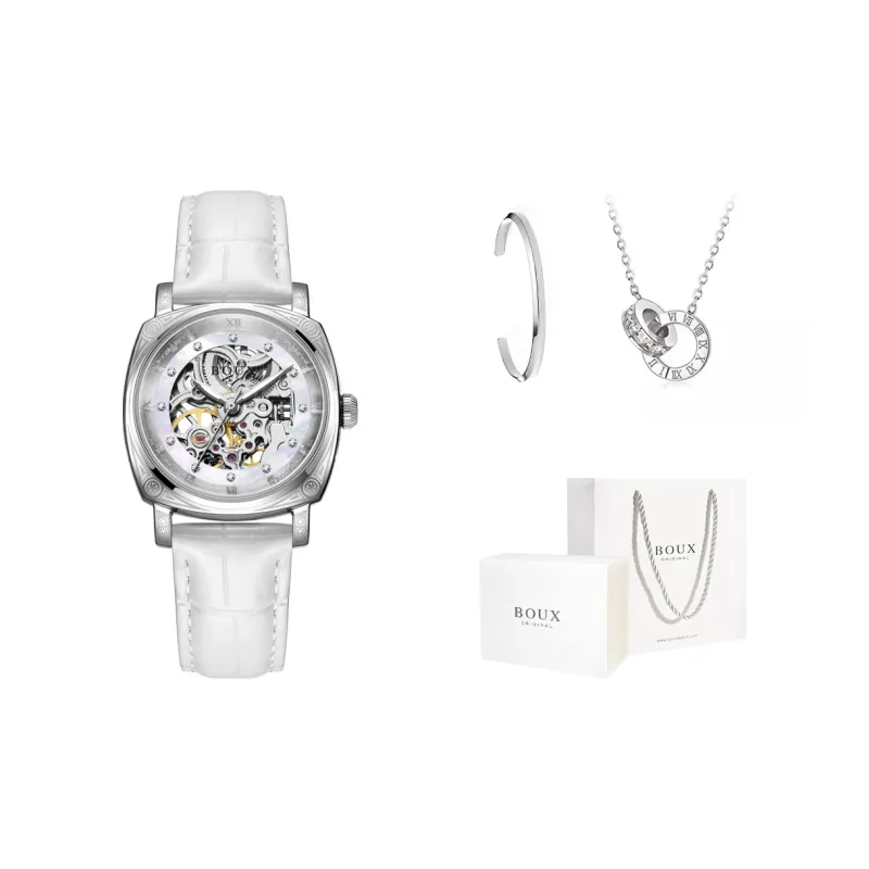 BOUX Totem Collection Automatic Mechanical Movement Genuine Leather Strap Watch Women's Watch Cut Out Dial-3