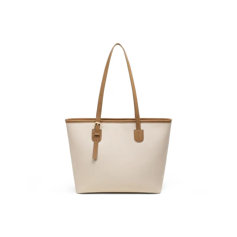 COMELY Cow Leather With Synthetic Leather Tote Bag, Shopping Bag, Handbag, Shoulder Bag Regular Women's Ecru-3
