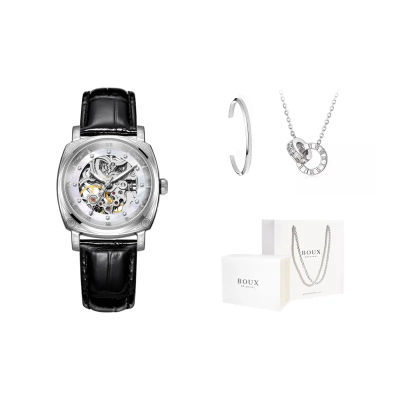 BOUX Totem Collection Automatic Mechanical Movement Genuine Leather Strap Watch Women's Watch Cut Out Dial-6