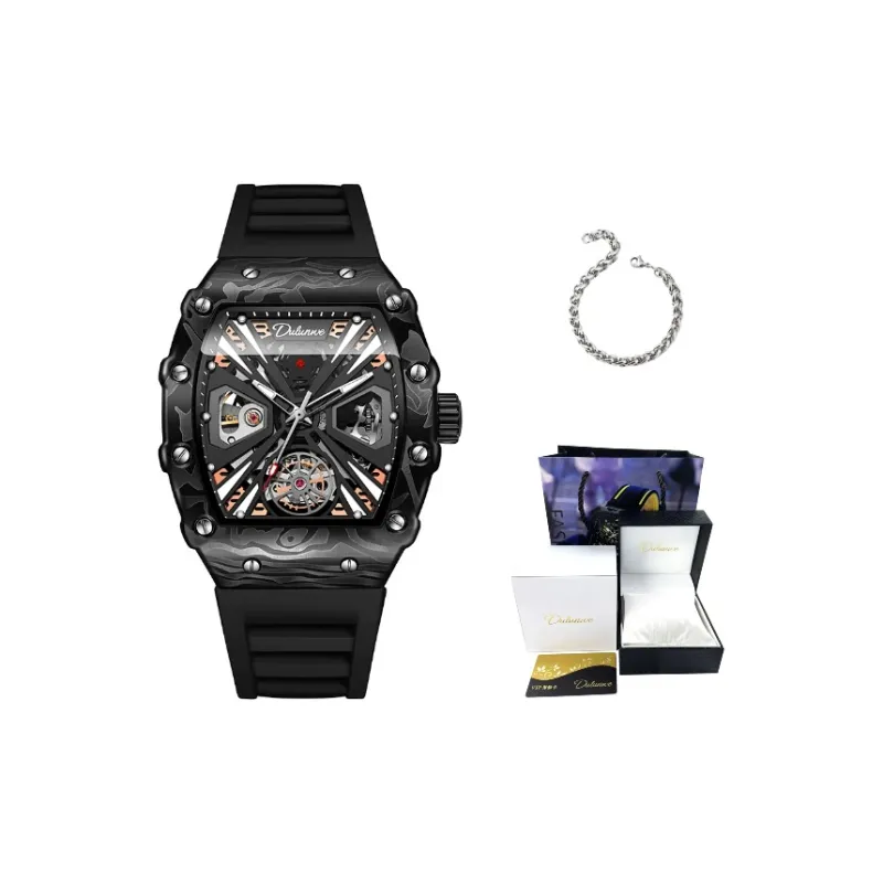 Dulunwe Automatic Mechanical Movement Rubber Band Strap Watch Men's Watches Black Dial-0