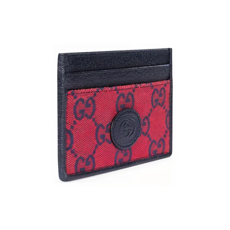 GUCCI Valentine's Day Collection Canvas With Leather Card Clip Card Holder Unisex Red/Blue-1