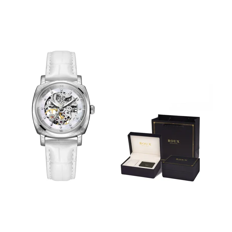 BOUX Totem Collection Automatic Mechanical Movement Genuine Leather Strap Watch Women's Watch Cut Out Dial-0