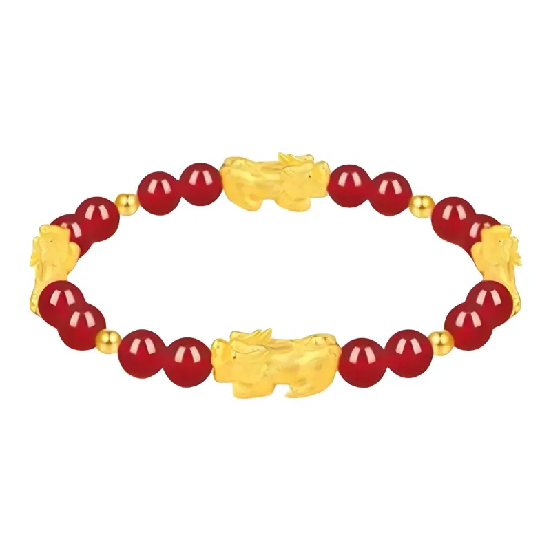 YORISTEINK Good Luck Pixiu Wealth Attraction New Chinese Style 999 Solid Gold Fixed Price Gold Bracelet Unisex-4