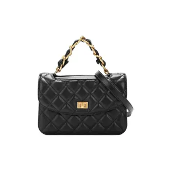 SADI Cow Leather Handheld Shoulder Bag, Handbag Women's Black/White