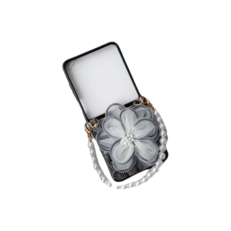 ZHUOJI PC Material Shell Textured Lace Sand Pearl Bracelet Foldable Phone Case Compatible With Samsung Flip5/ZFlip6-2
