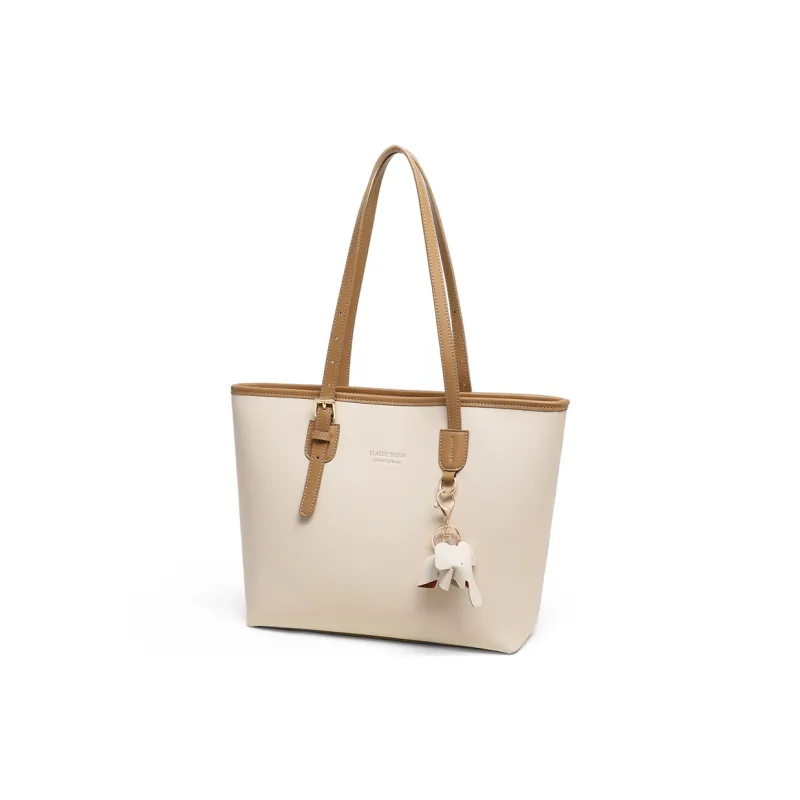 COMELY Cow Leather With Synthetic Leather Tote Bag, Shopping Bag, Handbag, Shoulder Bag Regular Women's Ecru-1