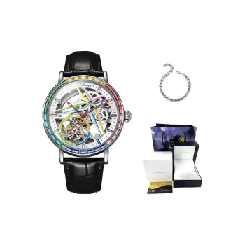 Dulunwe Automatic Mechanical Movement Genuine Leather Strap Watch Men's Watches Black Dial