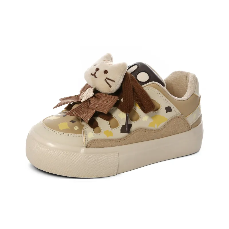 Cob Slip-Resistant Lightweight Coverage Low-Top Skateboard Shoes Women's Beige Brown-1