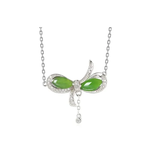 Cuiya Golden Building S925 Silver Inlaid Hetian Jade Necklace Green Jade Unisex