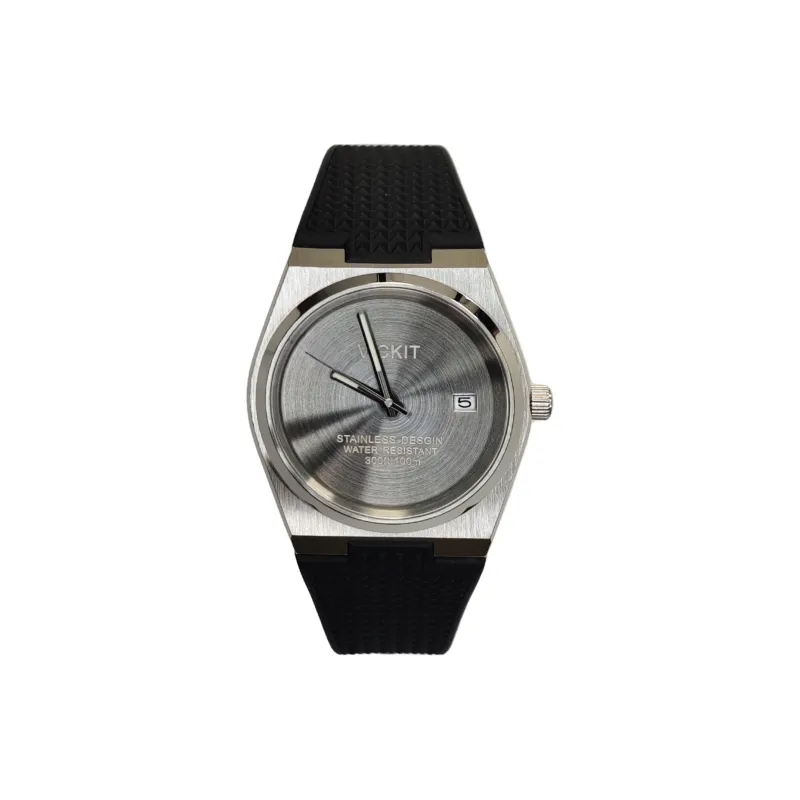 Vickit Automatic Mechanical Movement Silicone Strap Watch Men's Watch Silver Dial-0