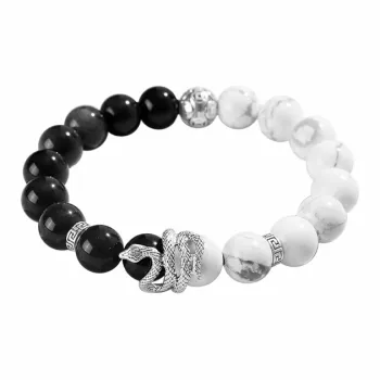 Muyan Obsidian Copper Coin Fu Snake Beaded Bracelet Unisex