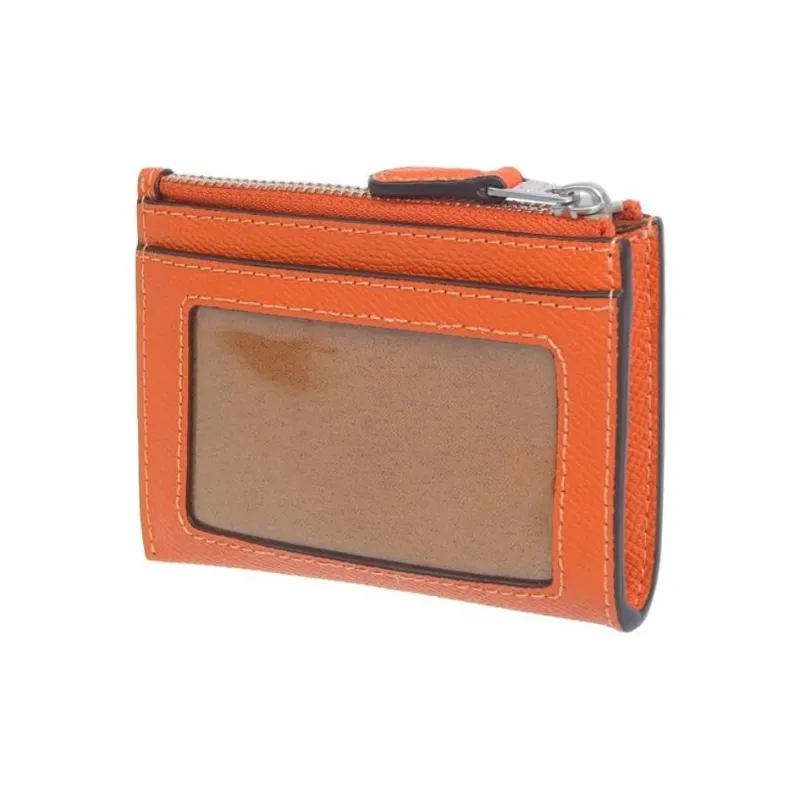 COACH Mini Id Skinny Cross-Stitch Leather Coin Purses Card Holders Women's Orange-3