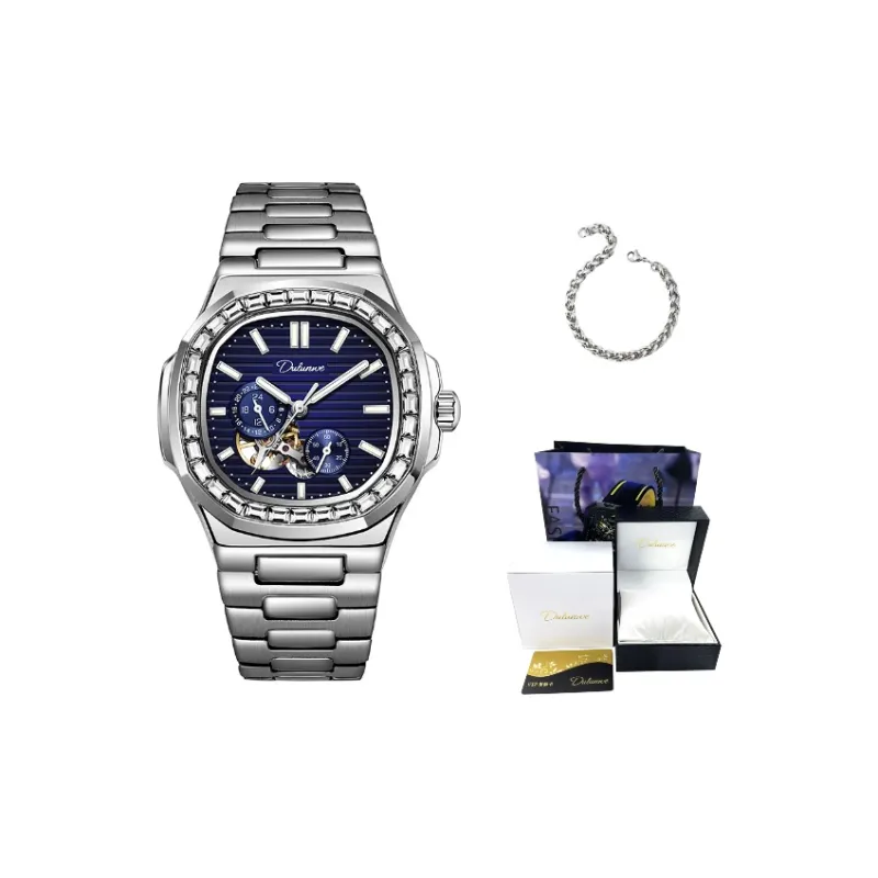 Dulunwe Automatic Mechanical Movement Metal Strap Watch Men's Watches Silver Dial-5